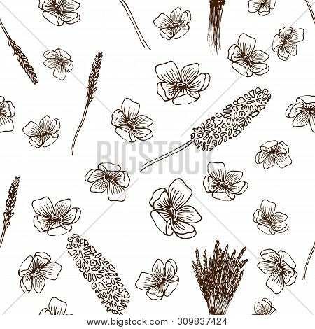 Lavender Flowers Seamless Pattern In Hand Drawn Style. Vector Illustration