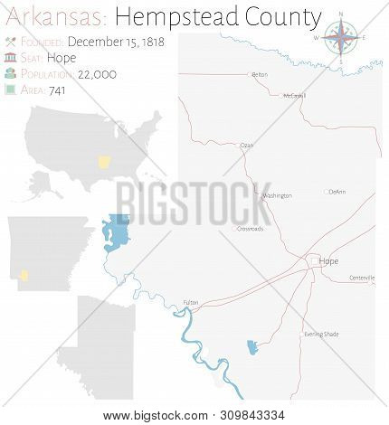 Large And Detailed Map Of Hempstead County In Arkansas, Usa.