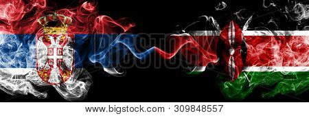 Serbia Vs Kenya, Kenyan Smoky Mystic Flags Placed Side By Side. Thick Colored Silky Smokes Combinati