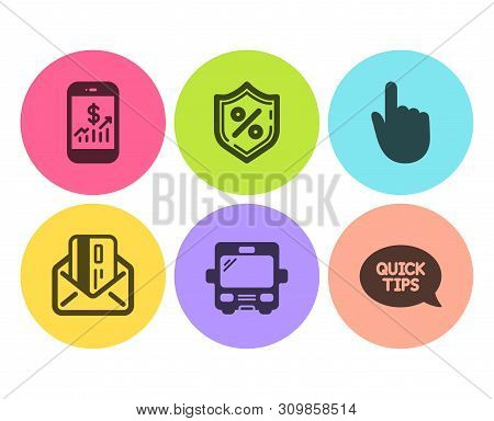 Loan Percent, Hand Click And Mobile Finance Icons Simple Set. Credit Card, Bus And Quickstart Guide 