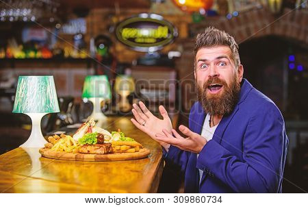 Enjoy Meal. Cheat Meal Concept. Hipster Hungry Eat Pub Fried Food. Restaurant Client. Hipster Formal
