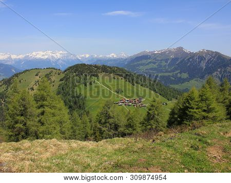 Small Village Obermutten, Canton Of Grisons, Switzerland