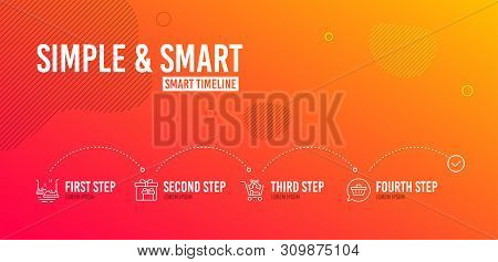 Infographic Timeline. Cross Sell, Bumper Cars And Delivery Boxes Icons Simple Set. Shopping Cart Sig