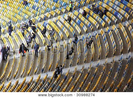 Tribuni olympijském stadionu (nsc Olimpijskyj) v Kyjevě, Ukrajina