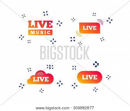 Live Music Icons. Karaoke Or On Air Stream Symbols. Cloud Sign. Random Dynamic Shapes. Gradient Live