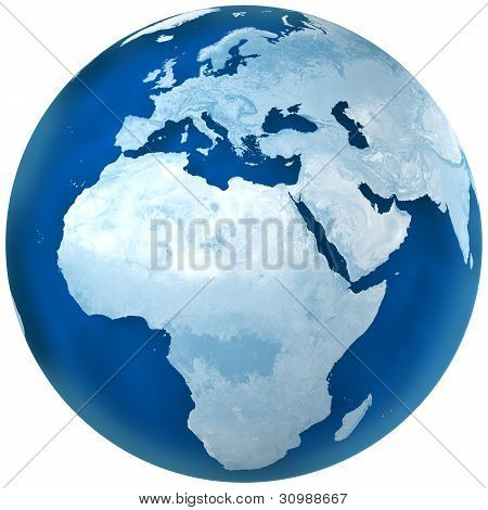 Blå jorden för Afrika och Europa
