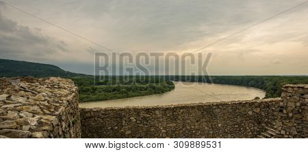 Bratislava, Slovakia: Beautiful Landscape With Devin Castle, Mountais And Danube River.