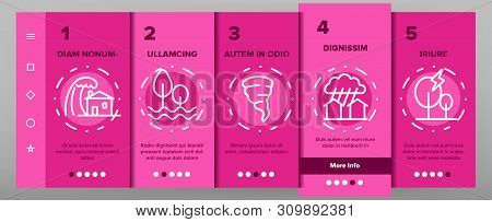 Hurricane Natural Disaster Vector Onboarding Mobile App Page Screen. Hurricane, Wind And Tornado Out
