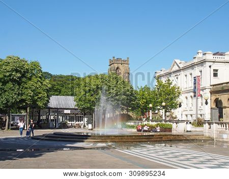 Southport, Merseyside, United Kingdom - 28 June 2019: A Street View Of The Square And Cafe Building 