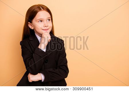 Portrait Of Her She Nice Attractive Cute Lovely Dreamy Cheerful Sweet Pre-teen Girl Learner Wearing 