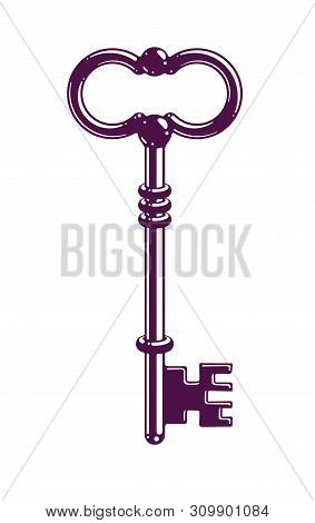 Vintage Key Vector Logo Or Icon, Beautiful Antique Turnkey Illustration Isolated.