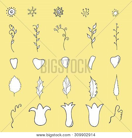 Botanical Contours Doodle To Create Your Bouquet Design. Vector Hand Drawing For Easy Creativity. Cr
