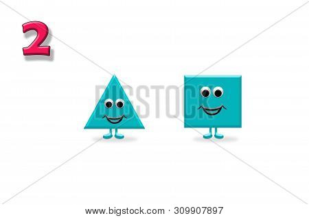 Learning To Count. Illustration Of Shapes With A Happy Cartoon Face, Great For Kids Learning Basic G