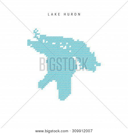 Vector Blue Wave Pattern Map Of Lake Huron, One Of The Great Lakes Of North America. Wavy Line Patte
