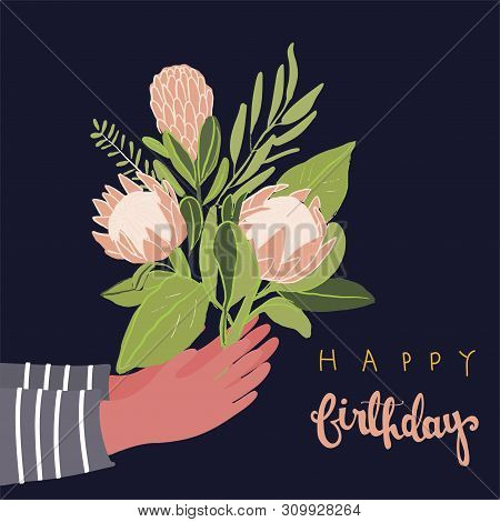 King Protea Hand Drawn With Outline Graphic Design Vector