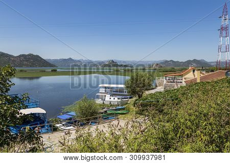 Lake Skadar, Montenegro - August 02, 2017: Pier For Boats And Ships On Lake Skadar, Montenegro.