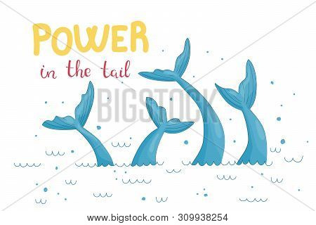 Mermaid Tail Vector Graphic Illustration. Hand Drawn Teal, Turquoise Mermaid, Fish Tail In Sea, Ocea