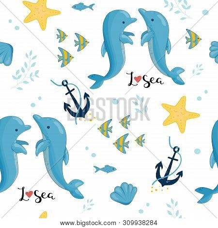 Cute Hand Drawn Texture, Marine Theme Design. Vector Seamless Pattern. For Birthday, Anniversary, Pa