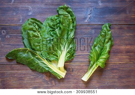 Balkan Cuisine. Blitva ( Chard Leaves ) - Popular Leafy Vegetables.  Dark Rustic Background