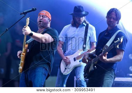 FARMINGVILLE, NY - JUL 3: Lee Brice performs in concert at The Fest at Long Island Community Hospital at Bald Hill on July 3, 2019 in Farmingville, New York.