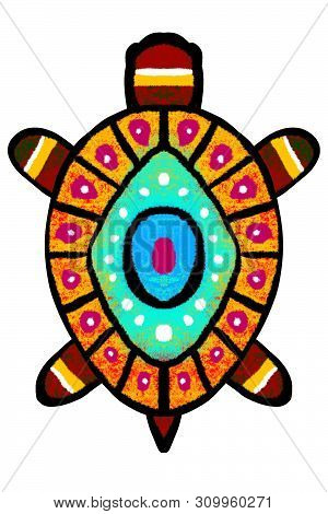 Bright Multi-colored Turtle, A Tortoise Painted In African Style- Illustration
