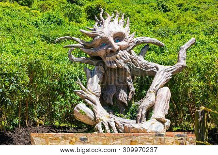 Bogota, June 27  Sculpture Dedicated To Nature Carved In A Tree  Indicates The Beginning Of The Bota