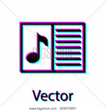 Black Music Book With Note Icon Isolated On White Background. Music Sheet With Note Stave. Notebook 