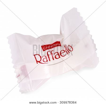 Kamchatka, Russia - January 1, 2018: Ferrero Raffaello In A Separate Packaging. Isolated On White Ba