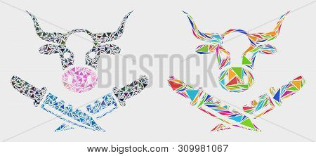 Cow Butchery Collage Icon Of Triangle Items Which Have Various Sizes And Shapes And Colors. Geometri