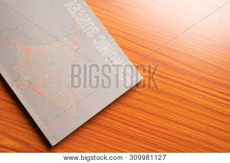 Maski, India July 05,2019 : Economic Survey Book On Table Released By Government Of India Every Year