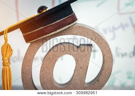 Study Abroad Education Ideas: Email Address Symbol And Graduation Cap On Formula Arithmetic Equation