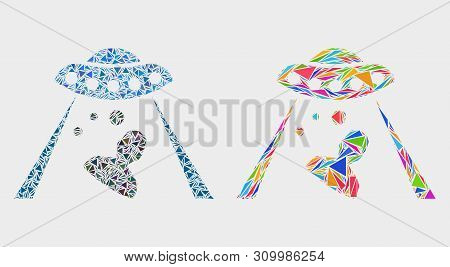 Human Abduction Collage Icon Of Triangle Elements Which Have Different Sizes And Shapes And Colors. 
