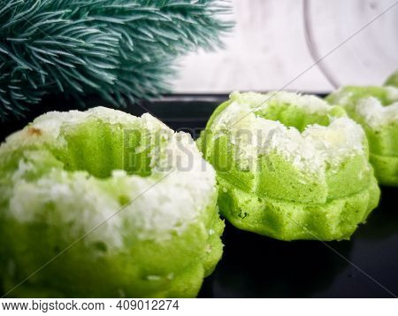 Steamed Rice Cake With Desiccated Coconut On Top. Locally Known As Apam Nasi Or Apam Beras. Selectiv