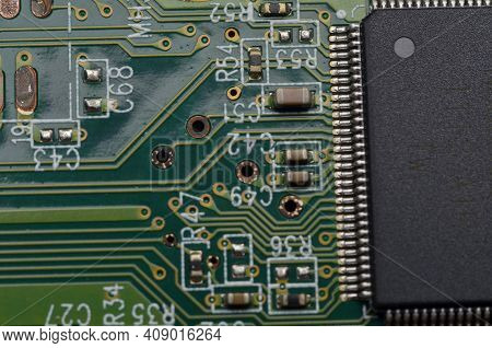 Closeup Of Electronic Circuit Board With Processor