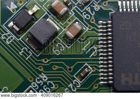 Closeup Of Electronic Circuit Board With Processor