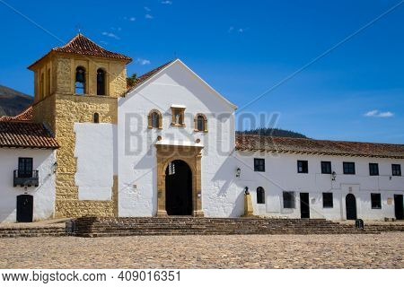 Main Square Of Villa De Leyva City Located On The Boyaca Department In Colombia