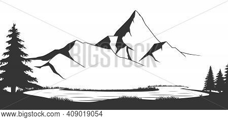 Mountain Range Black And White Vector Illustration