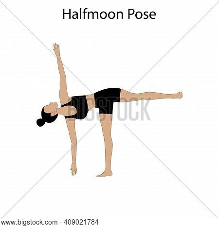 Halfmoon Pose Yoga Workout On The White Background. Vector Illustration