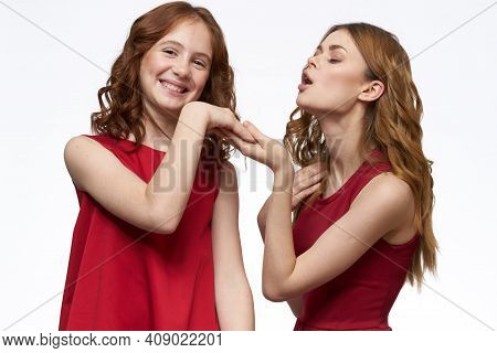 Joyful Family Fun Mom Daughter Emotions Light Background