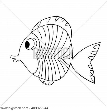 Cartoon Cute Fish. Hand Drawing Outline Colouring Pictures. Isolated Items. Suitable For Childrens C