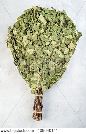 Dried Birch Broom For A Russian Bath Filmed On A White Background