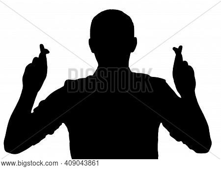 3d Illustration, 3d Rendering. Male Activist Holding Fingers Crossed And Praying. Crossed Index And 