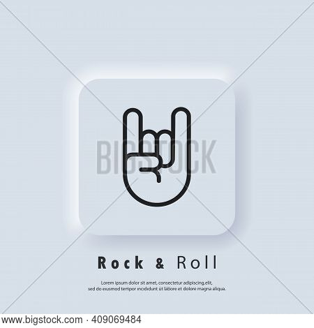 Rock And Roll Icon. Hand Gesture Of Human. Two Fingers Raised Up. Vector Eps 10. Ui Icon. Neumorphic