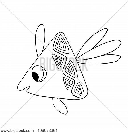 Cartoon Cute Fish. Hand Drawing Outline Colouring Pictures. Isolated Items. Suitable For Childrens C