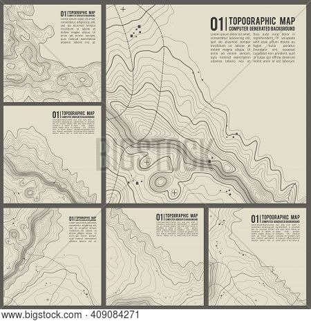 Topographic Pattern Texture Vector Set. Grey Contours Vector Topography. Geographic Mountain Topogra