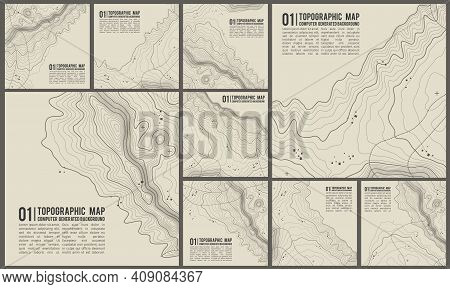 Topographic Pattern Texture Vector Set. Grey Contours Vector Topography. Geographic Mountain Topogra