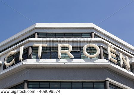 Lyon, France - May 21, 2020: Citroen Sign On A Facade. Citroen Is A Major French Automobile Manufact