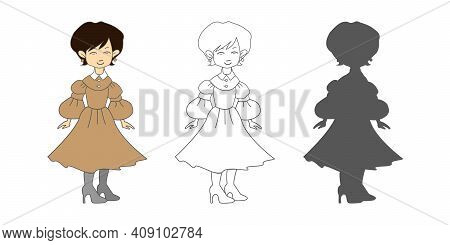 Portrait Of A Beautiful Brunette Young Woman Wearing A Vintage Dress. Vector Image.
Young Woman Stan