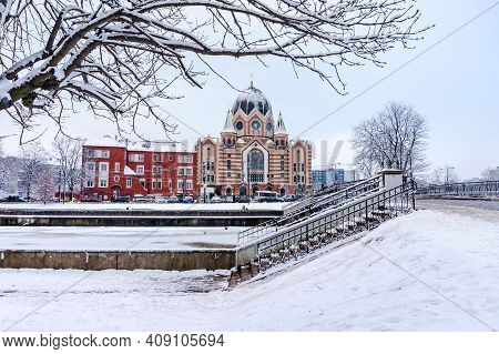 Kaliningrad, Russia, January 29, 2021. The New Liberal Synagogue. House Of Prayer For The Jewish Com