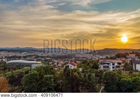 Cluj-napoca, Romania - September 20, 2020: Panoramic And Aerial View Over The City From Citadel Hill